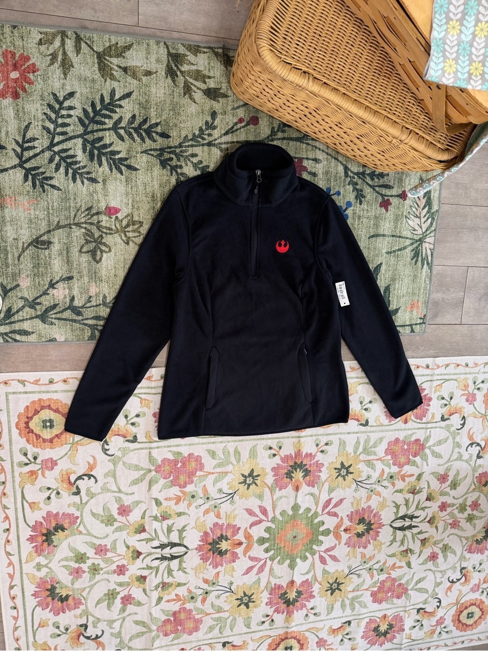 New Star Wars Women's Black Fleece Quarter Zip Pullover Jacket Red Rebel SM - Picture 6 of 12